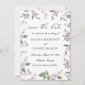 紫モダン水彩野花結婚の セーブザデート (正面)