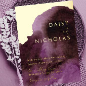 紫モダン水彩金箔結婚ズ 箔招待状