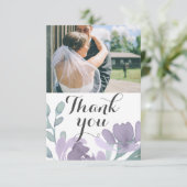紫モダン水色フローラ結婚の サンキューカード (スタンド正面)