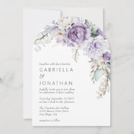紫モダン水色フローラ結婚式招待状 招待状