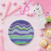 紫モダン波パターン ペーパープレート (パーティー)