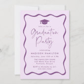 紫モダン波額写真卒業パーティー 招待状 (正面)