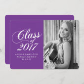 紫モダン無地の | 卒業発表 案内状 (正面/裏面)