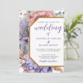 紫モダン王室のフローラ幾何学図法結婚の 招待状 (スタンド正面)