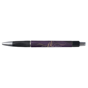 紫モダン瑪瑙金ゴールドグリッタースクリプトモノグラム ボールペン