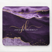 紫モダン瑪瑙金ゴールドグリッタースクリプトモノグラム マウスパッド (正面)