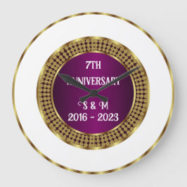 紫モダン白と金ゴールド幾何学記念日 ラージ壁時計