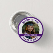 紫モダン白の写真カスタマイズ卒業 缶バッジ (正面&裏面)