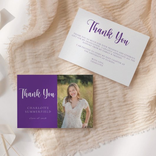 紫モダン白の卒業サンキューカード 招待状