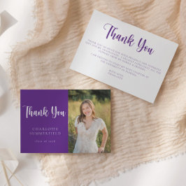 紫モダン白の卒業サンキューカード 招待状