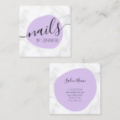 紫モダン白の大理石爪、 ネイル スクエア名刺 (正面/裏面)