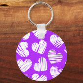 紫モダン白の鳩ハートバレンタインデー キーホルダー (正面)