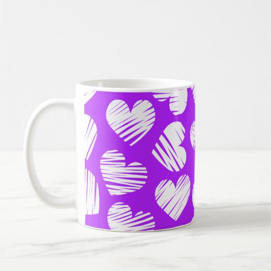 紫モダン白の鳩ハートバレンタインデー コーヒーマグカップ (左)