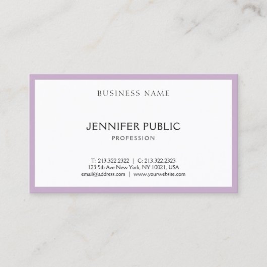 紫モダン白エレガントミニマルテンプレート 名刺 (正面)
