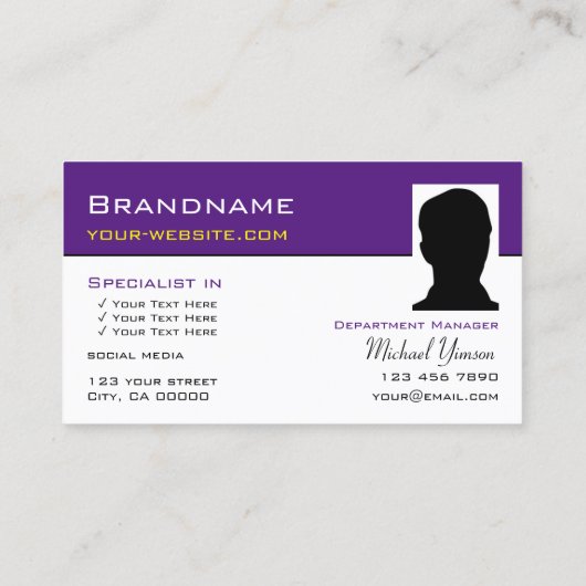 紫モダン白シックとフォトプロフェッショナル 名刺 (裏面)