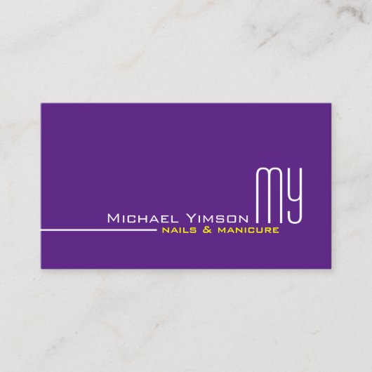 紫モダン白シンプル(モノグラムと写真) 名刺 (正面)