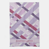 紫モダン白ストライプの キッチンタオル (縦)