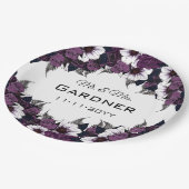 紫モダン白フローラ結婚ズ ペーパープレート (アングル)