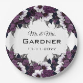 紫モダン白フローラ結婚ズ ペーパープレート (正面)