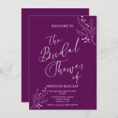 紫モダン白ブライダルシャワー 招待状 (正面/裏面)