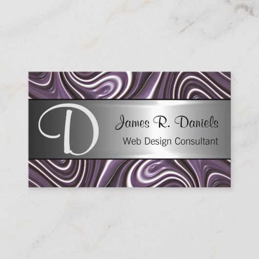 紫モダン白3D液体渦巻きパターン 名刺 (正面)