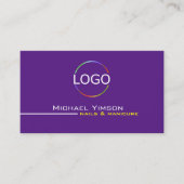 紫モダン白、ロゴと写真のプロフェッショナル 名刺 (正面)