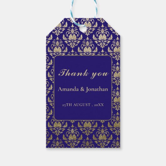 紫モダン紫と金ゴールドパタ結婚ーン ギフトタグ (正面)