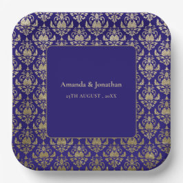 紫モダン紫と金ゴールドパタ結婚ーン ペーパープレート