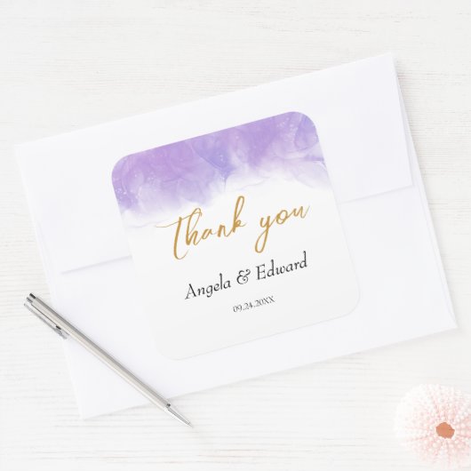 紫モダン紫バイオレ結婚ート スクエアシール (封筒)
