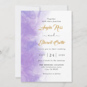 紫モダン紫結婚式招待状 セーブザデート (正面)