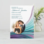 紫モダン結婚とティール（緑がかった色）写真 招待状 (スタンド正面)