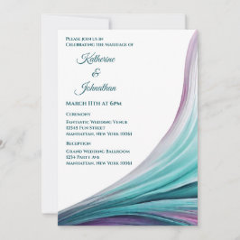 紫モダン結婚とティール（緑がかった色） 招待状