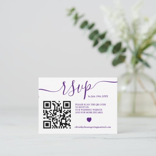 紫モダン結婚式rsvp Qrコード写真エンクロージャ エンクロージャーカード (スタンド正面)