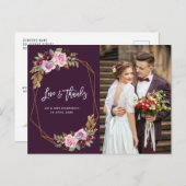 紫モダン結婚感謝していの写真カード ポストカード (正面/裏面)