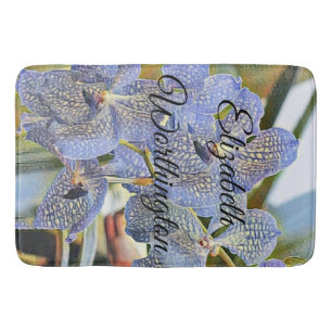 紫モダン絵画色の青い蘭の花 バスマット