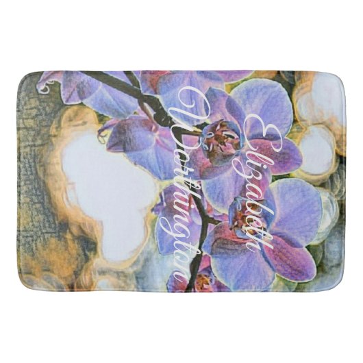 紫モダン絵画色の青い蘭の花 バスマット (正面)