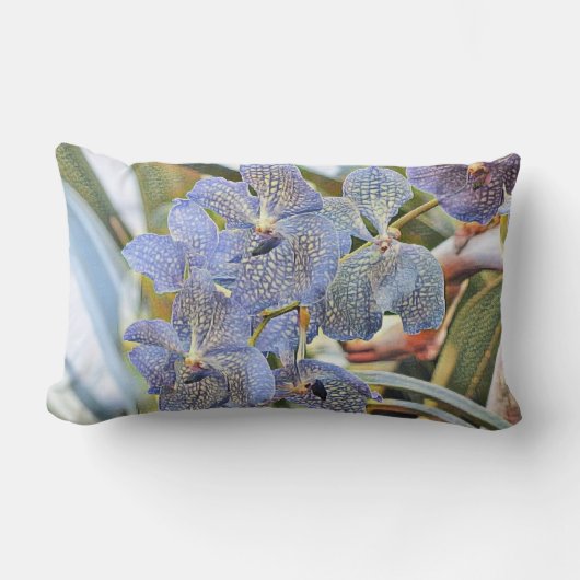 紫モダン絵画色の青い蘭の花 ランバークッション (正面)