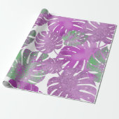 紫モダン緑の熱帯モンステラ葉植物 ラッピングペーパー (アンロールド)