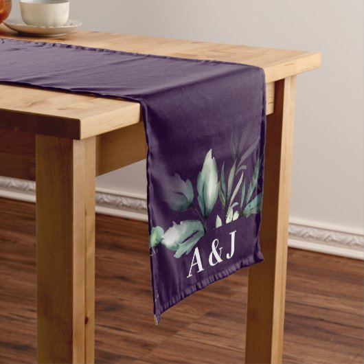 紫モダン緑モノグラ結婚ム ミディアムテーブルランナー (インサイチュ)