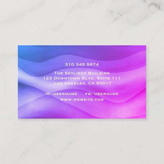 紫モダン色のグラデーション抽象芸術波 名刺 (裏面)