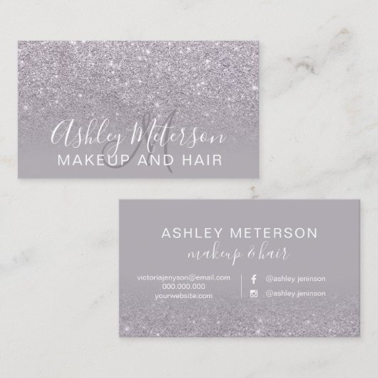 紫モダン色のグリッターグラデーションの毛の構成 名刺 (正面/裏面)