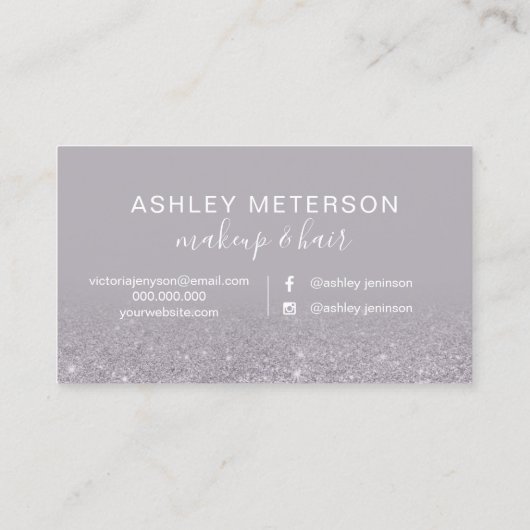 紫モダン色のグリッターグラデーションの毛の構成 名刺 (裏面)
