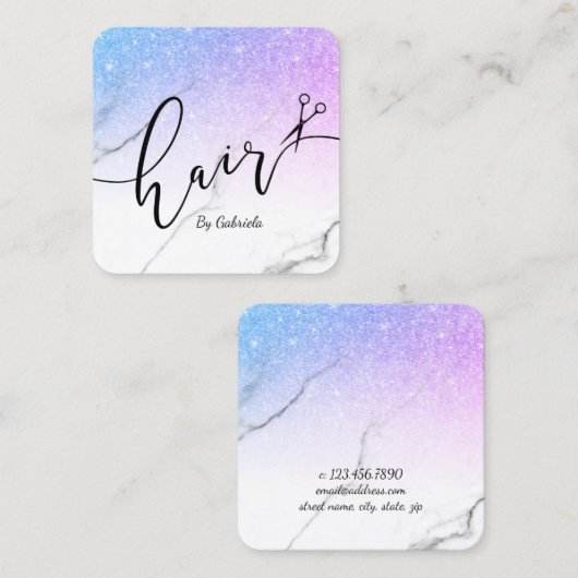 紫モダン色のシザースタイリスト スクエア名刺 (正面/裏面)