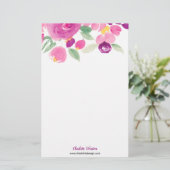紫モダン色のピンクのルーズフローラ水色の花 便箋 (スタンド正面)