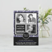 紫モダン色のフェイクグリッター3フォトグラジャル 招待状 (スタンド正面)