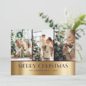 紫モダン色の金ゴールド写真コラージュクリスマスカード シーズンカード (スタンド正面)