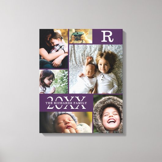 紫モダン色ブロックファミリー6 Photo Collage キャンバスプリント (正面)