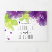 紫モダン花、タイポグラフィフローラ結婚ズ 三つ折り招待状 (カバー)