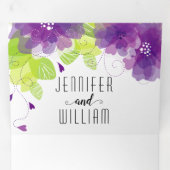 紫モダン花、タイポグラフィフローラ結婚ズ 三つ折り招待状 (内部最初)
