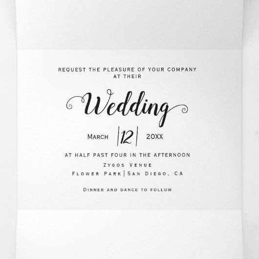 紫モダン花、タイポグラフィフローラ結婚ズ 三つ折り招待状 (内部中)